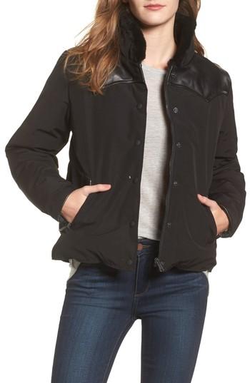 Women's Penfield Rockwool Down Jacket With Genuine Coyote Fur Trim - Black