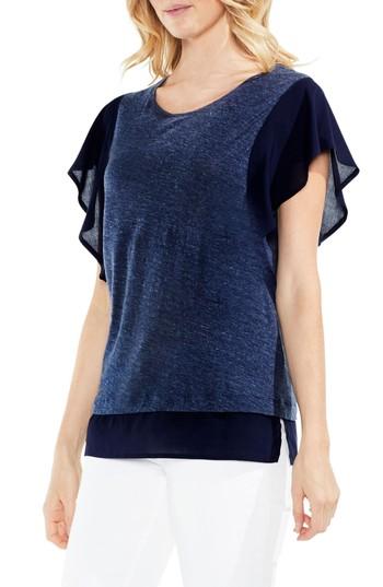 Petite Women's Vince Camuto Ruffle Sleeve Top P - Blue