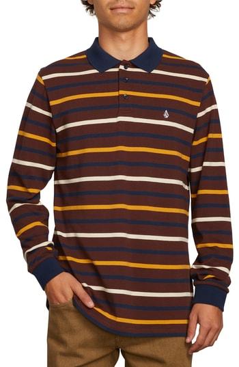 Men's Volcom Gon James Stripe Long Sleeve Polo - Burgundy