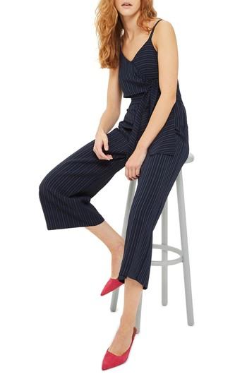 Women's Topshop Pinstripe Tie Waist Jumpsuit