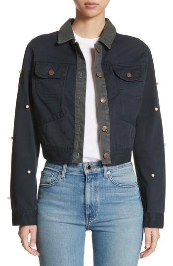 Women's Tu Es Mon Tresor Open Your Heart Imitation Pearl Embellished Jacket Us / 38 Fr - Blue