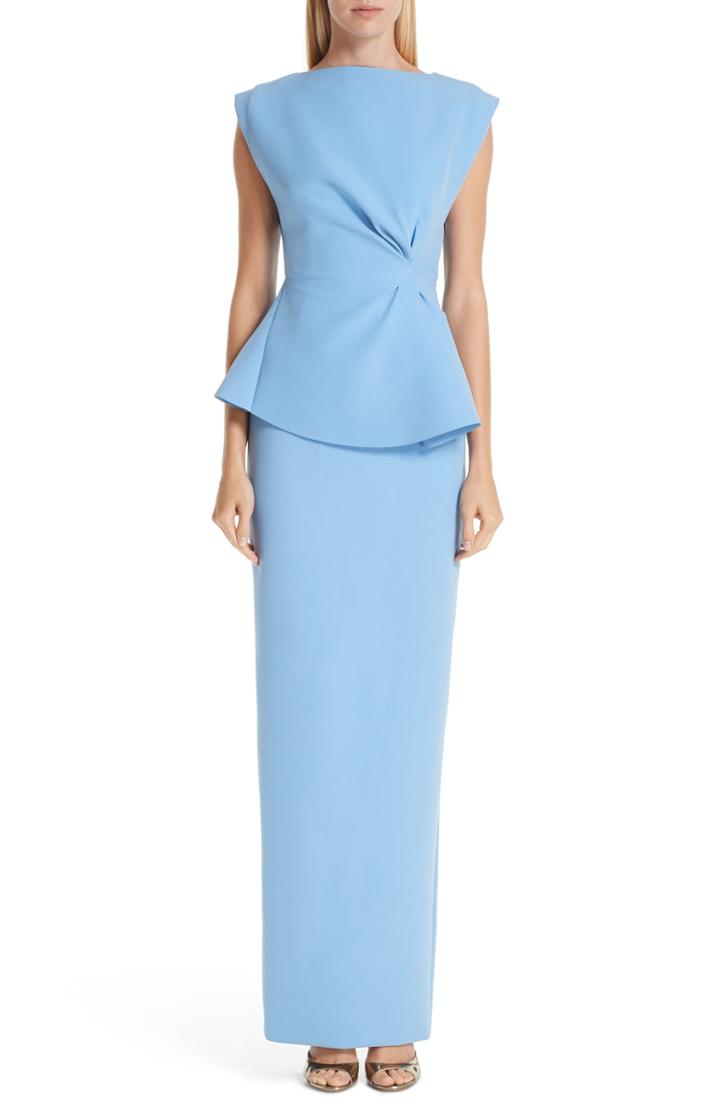 Women's Rachel Gilbert Adelaide Crepe Peplum Gown - Blue