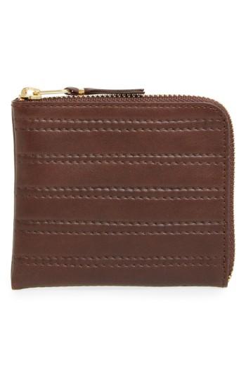 Men's Comme Des Garcons 'embossed Stitch' Leather Half Zip French Wallet - Brown