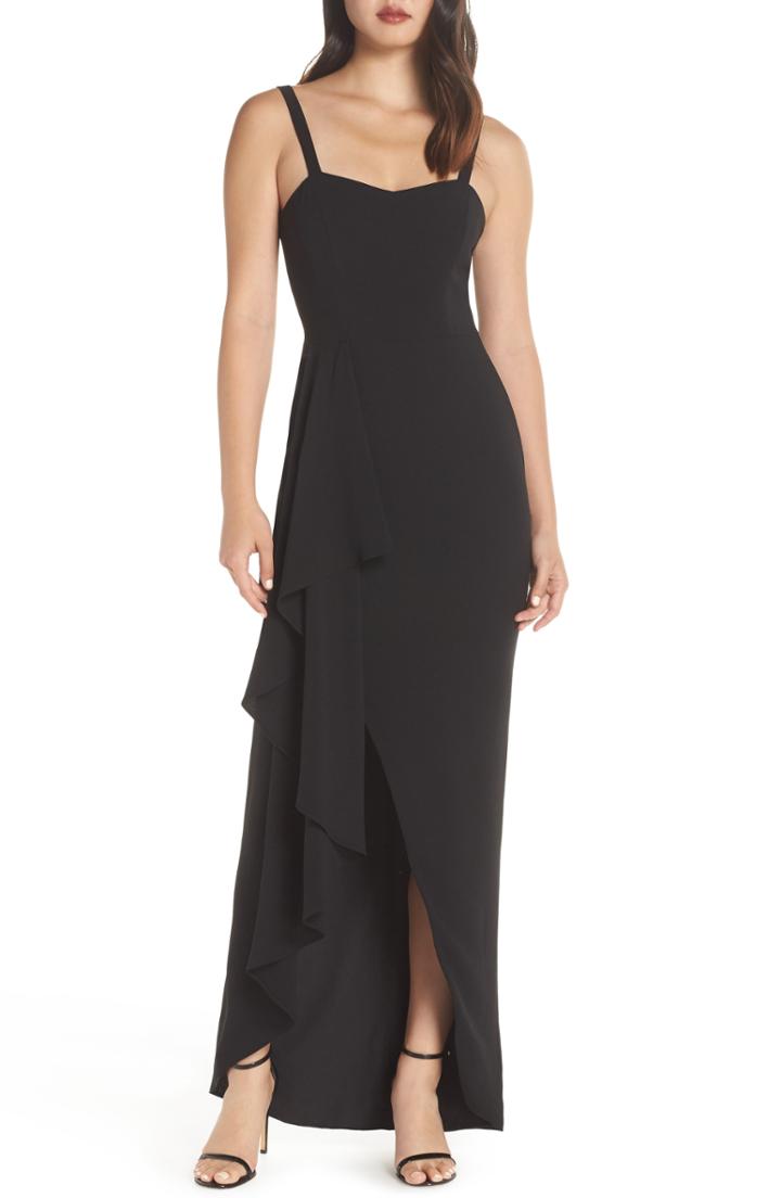 Women's Dress The Population Cora Sleeveless Waterfall Crepe Gown, Size - Black