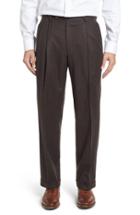 Men's Berle Pleated Solid Wool Trousers X Unhemmed - Brown