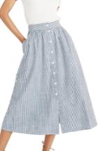 Women's Madewell Palisade Chambray Stripe Button Front Midi Skirt - Blue