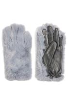 Women's Topshop Faux Fur & Leather Gloves - Grey