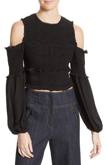 Women's Cinq A Sept Pascal Silk Cold Shoulder Top - Black