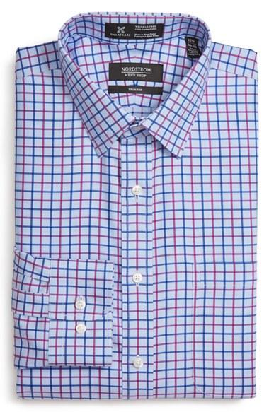 Men's Nordstrom Men's Shop Smartcare(tm) Trim Fit Check Dress Shirt .5 - 32/33 - Purple