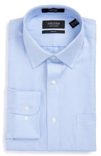 Men's Nordstrom Men's Shop Trim Fit Textured Dress Shirt - 34/35 - Blue