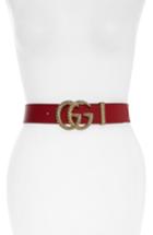 Women's Gucci Textured Gg Logo Leather Belt - Hibiscus Red