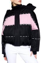 Women's Topshop Sno Oversized Colorblock Jacket Us (fits Like 0) - Black