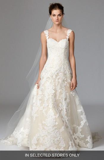 Women's Watters Aven Lace & Organza A-line Gown, Size In Store Only - Ivory