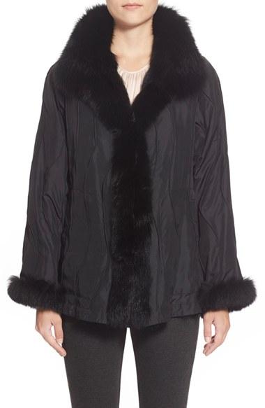 Women's George Simonton Reversible Silk & Genuine Fox Fur Topper