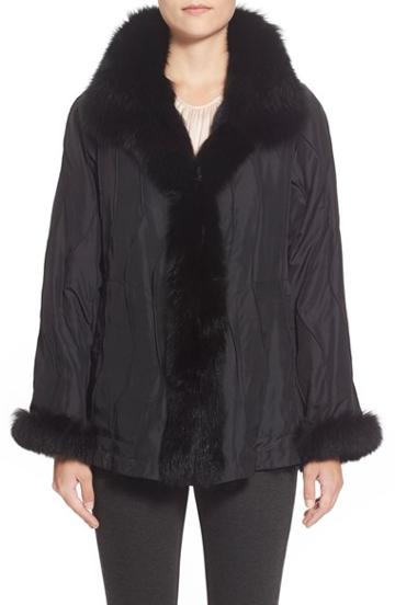 Women's George Simonton Reversible Silk & Genuine Fox Fur Topper