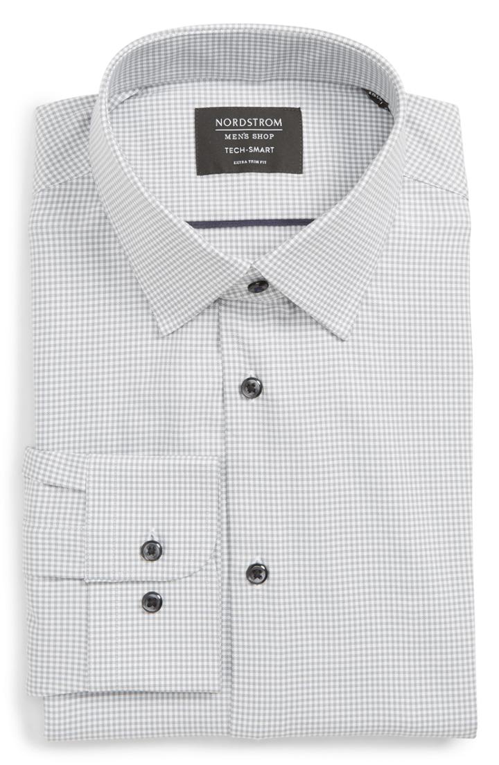 Men's Nordstrom Men's Shop Tech-smart Extra Trim Fit Stretch Check Dress Shirt .5 - 32/33 - Grey