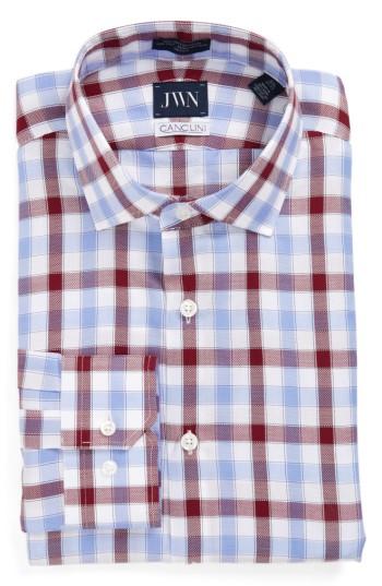 Men's John W. Nordstrom Trim Fit Plaid Dress Shirt 32/33 - Burgundy