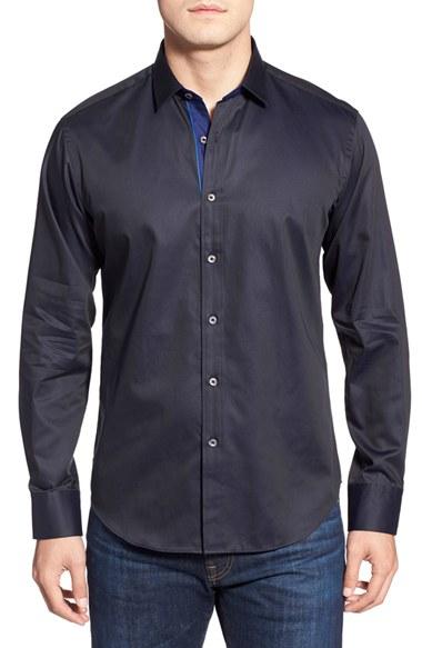 Men's Bugatchi Shaped Fit Solid Sport Shirt