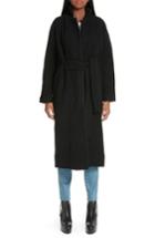 Women's Ganni Fenn Belted Wool Blend Coat Us / 34 Eu - Black