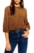 Women's Topshop Double Pocket Utility Shirt Us (fits Like 0) - Brown