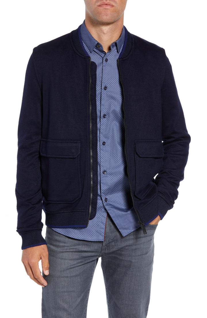 Men's Ted Baker London Cadbir Trim Fit Jersey Bomber Jacket (xl) - Blue
