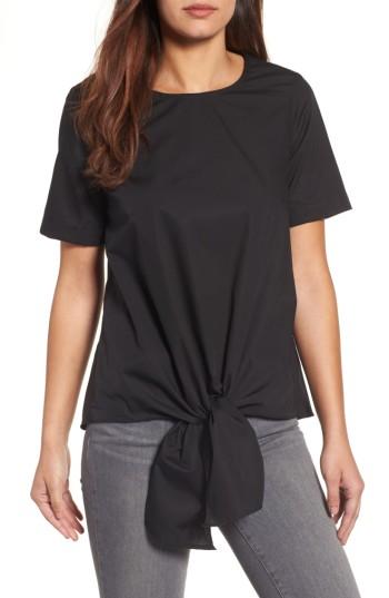 Women's Gibson Cotton Tie Front Top - Black