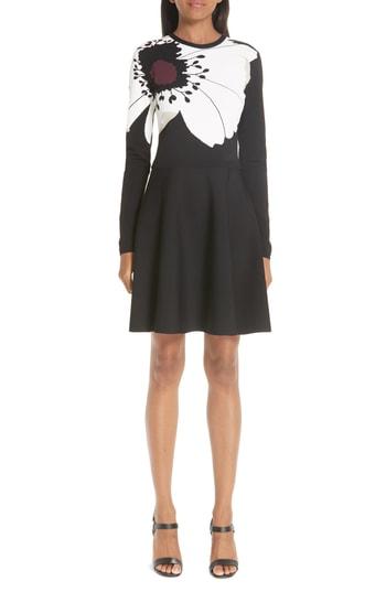 Women's Valentino Floral Knit Fit & Flare Dress - Black