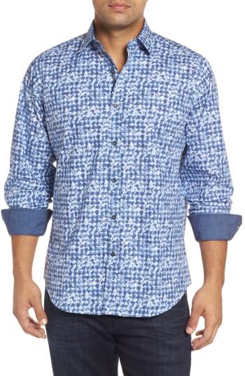 Men's Bugatchi Classic Fit Patterned Sport Shirt - Blue