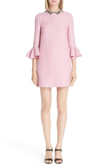 Women's Valentino Embellished Butterfly Neck Wool & Silk Shift Dress Us / 44 It - Pink