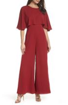 Women's Fame And Partners Georgette Jumpsuit With Removable Cape - Burgundy