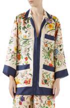 Women's Gucci Floral Print Silk Foulard Shirt Us / 44 It - Ivory