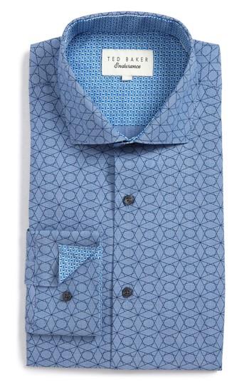 Men's Ted Baker London Endurance Madamm Trim Fit Geometric Dress Shirt 32/33 - Blue