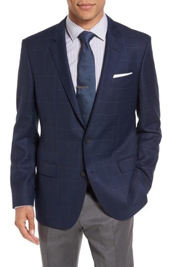 Men's Boss Hutch Trim Fit Windowpane Wool Sport Coat R - Blue