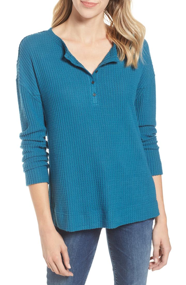 Women's Caslon Thermal Henley Top - Blue