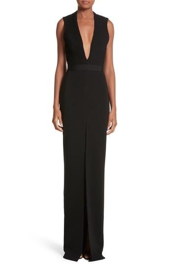 Women's Brandon Maxwell Plunging Silk Crepe Gown - Black