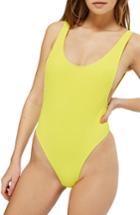 Women's Topshop Scoop Neck Crinkle One-piece Swimsuit Us (fits Like 0) - Yellow