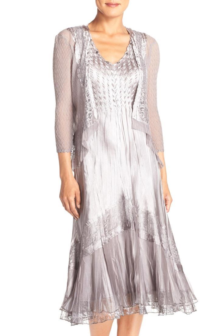 Women's Komarov Embellished Mixed Media A-line Dress & Jacket
