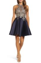 Women's Xscape Embellished Embroidered Mikado Party Dress - Blue