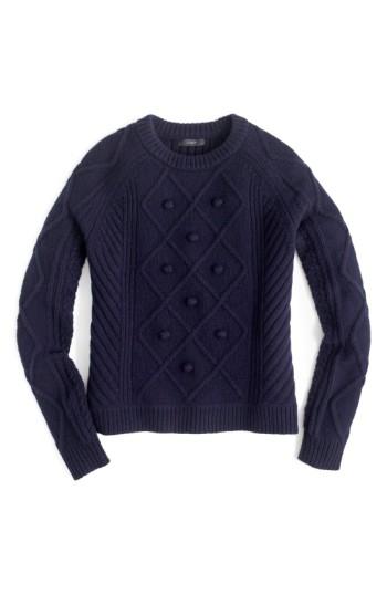 Women's J.crew Hawthorne Cable Pom-pom Sweater - Blue