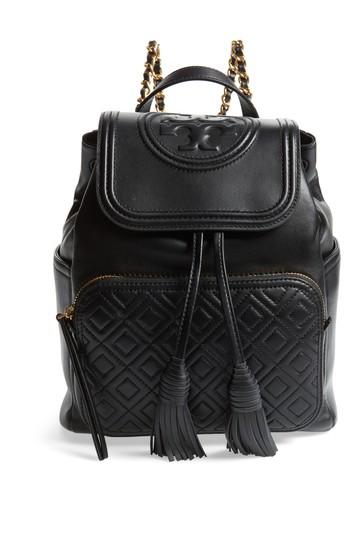 Tory Burch Fleming Lambskin Leather Backpack - Black | LookMazing