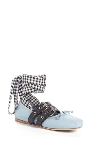 Women's Miu Miu Lace-up Ballerina Flat Us / 34eu - Blue