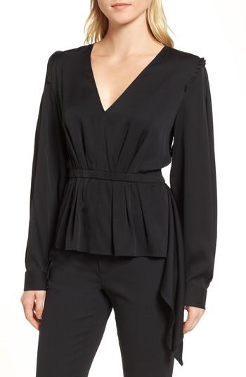 Women's Lewit Stretch Silk Peplum Blouse - Black