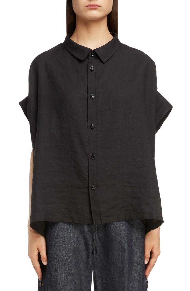 Women's Y's By Yohji Yamamoto Short Sleeve Blouse - Black