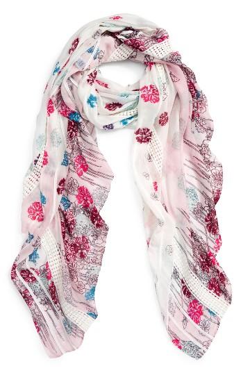 Women's Hinge Playful Poppies Lace Inset Scarf