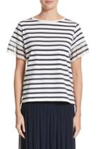 Women's Fuzzi Ruffle Sleeve Stripe Tee - White