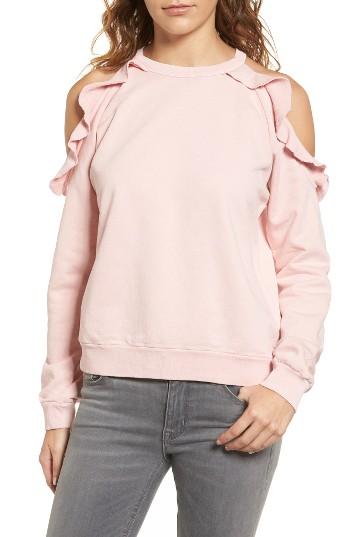 Women's Sincerely Jules Ruffle Cold Shoulder Sweatshirt - Red