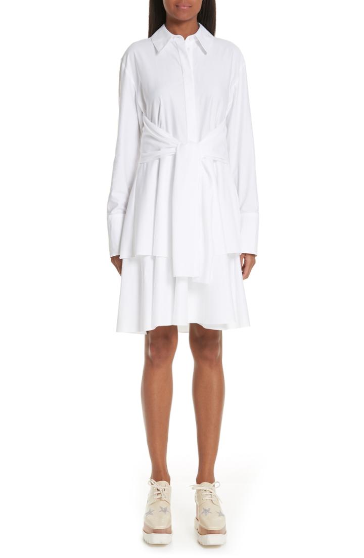 Women's Stella Mccartney Tie Waist Tiered Poplin Dress Us / 34 It - White