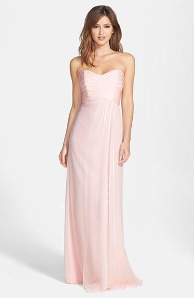 Women's Amsale Strapless Crinkle Chiffon Gown - Pink