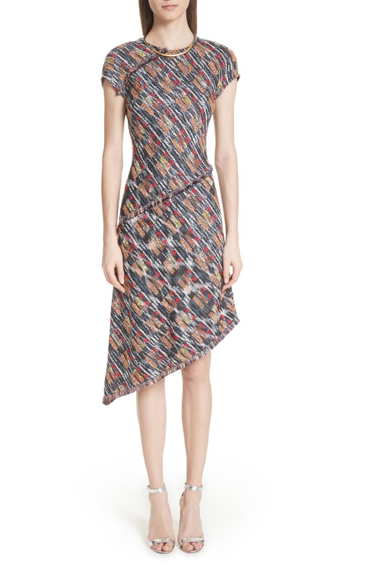 Women's St. John Collection Painterly Tweed Knit Asymmetrical Dress