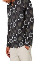 Men's Topman Yin Yang Print Band Collar Shirt - Black